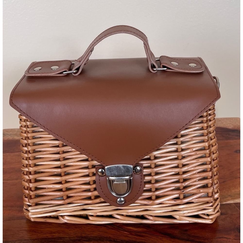 Brown Woven Leather Handle Bag